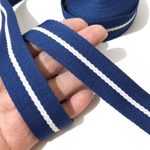 1 inch / 25mm wide  5yds - 20yds Light Navy Blue & White Stripe Twill Tape Polyester Tape Wrapping Binding Tape Weave Tape Clothing Sew TR3