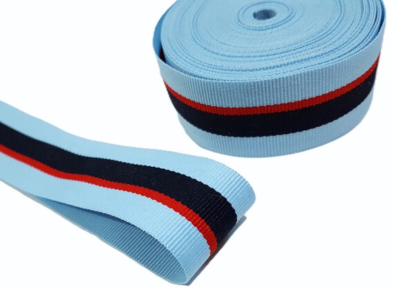 1-3/16 inch /  3cm width - 3 yds - 20yds - Blue Tone - Blue / Red/ Black Stripes Grosgrain Ribbon Wrap Binding Tape Sewing Handle GR11