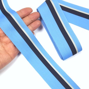 Almost 1-5/8" / 4cm width - 5 yds - 20 yds Capri Blue/ Navy Blue / Gray Stripes Grosgrain Ribbon Wrap Binding Tape Cloth Sew GR44