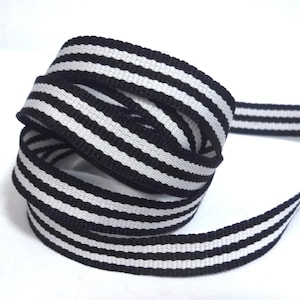 7/16" almost 1/2" 11mm width  - 5 yds - 20 yds  Black with White Stripes Grosgrain Ribbon Polyester Binding Tape Wrap Clothing Sew GR21