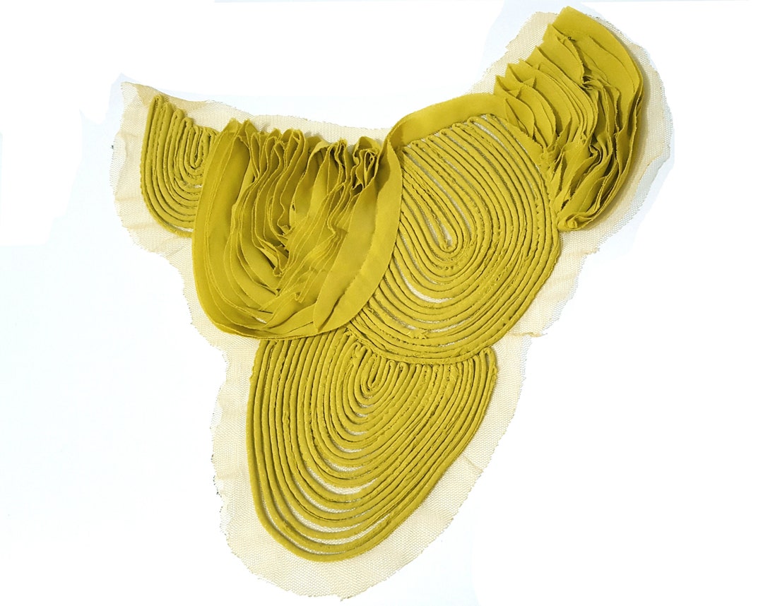 1 Pc Mustard Yellow Evening Gown Front Panel Ruffles Neckline Lace