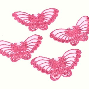 30 pcs Small Roswood / Rosy Pink / Deep Pink Butterfly Lace Patch Motif Appliques Crafts Supply Sew on - Front or Back Panel A15