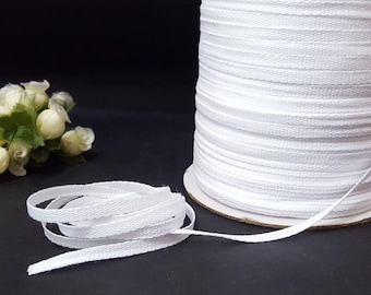 3/16 pouces/5 mm de large 5 yds - 200 yds Ruban de coton blanc Ruban de sergé avec cordon plat idéal pour la couture des passants, des passants pour les épaules TR4