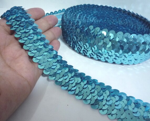 1 po/2,5 cm de largeur - - largeur 9 yds Turquoise Bleu Stretch rond Sequin élastique SQ9 05fa7b 1 po/2,5 cm de largeur - - largeur 9 yds Turquoise Bleu Stretch rond Sequin élastique SQ9 05fa7b