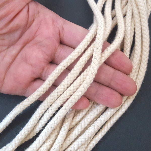 Approx 5mm - 5 yds - 10 yds Beige Braid Cotton Cord with centre string - Rope Drawstring Crafts Supply CC25