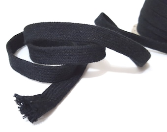 1/2 inch / 13mm width - 5 yds -20yds Thick Black Cotton Flat Tape Braid Flat Cord Hollow Tube Tape w/o center string/ 2mm Thickness CC13