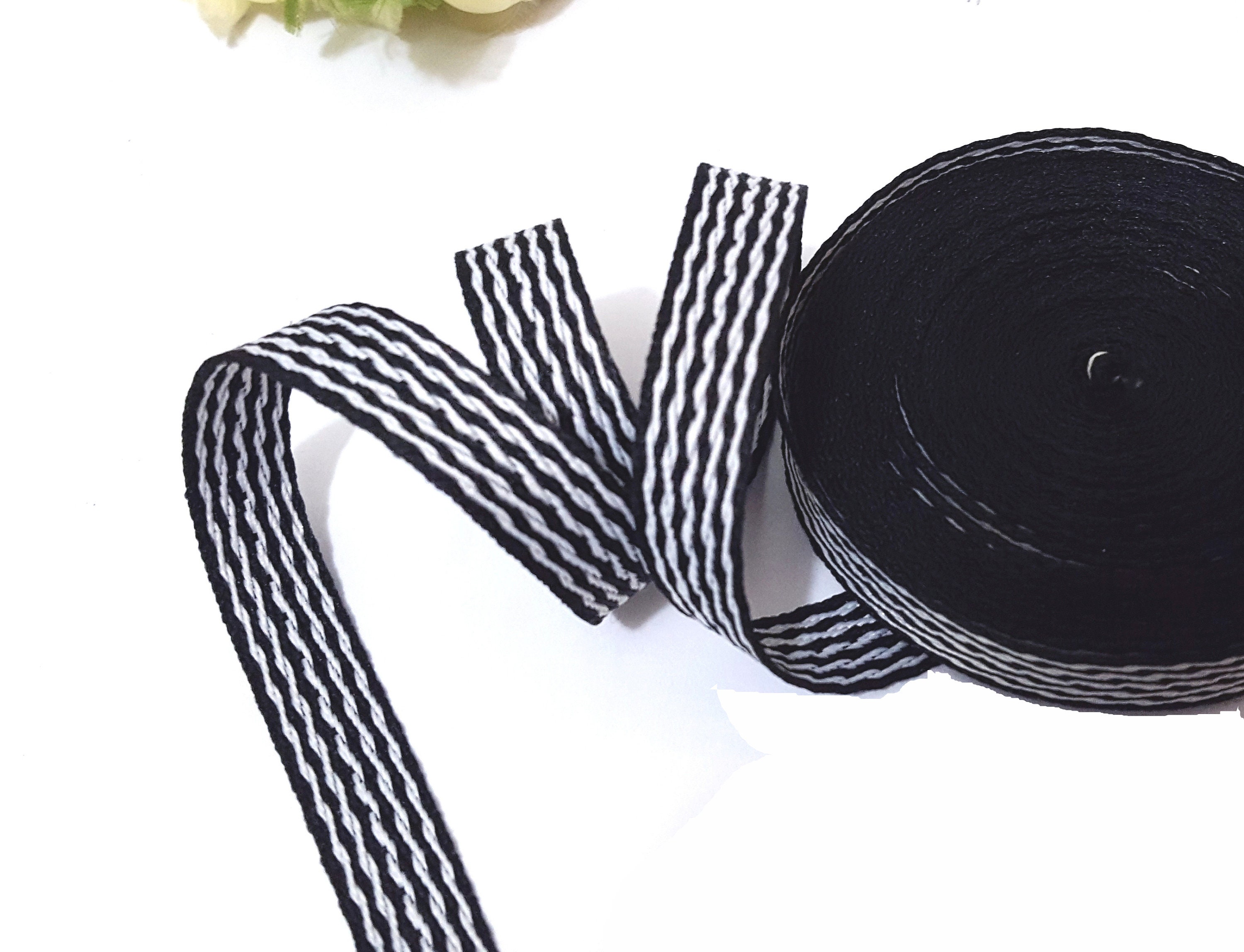 3/8 Inch / 1 Cm Wide - 5 Yds - 20 Yds Black With White