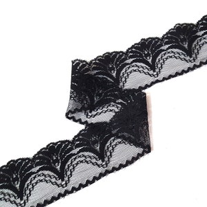 1 7/8 inch / 48mm wide - 5 yds - 20 yds Unstretch Black Flower Scalloped Polyester Mesh Lace Trim Crafts supply Need Sew On L483 image 2