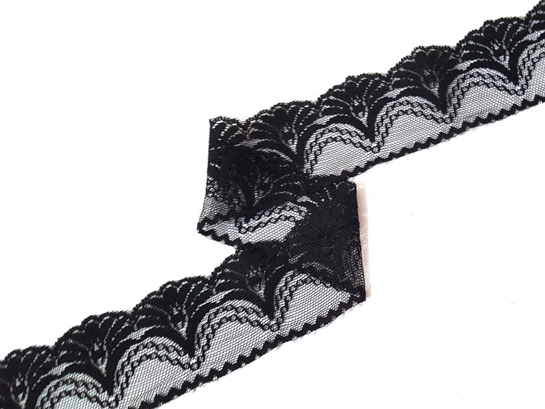1 7/8 inch / 48mm wide - 5 yds - 20 yds Unstretch Black Flower Scalloped Polyester Mesh Lace Trim Crafts supply Need Sew On L483 image 2
