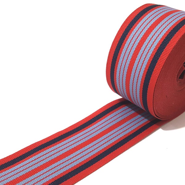 45mm Breite Rot/Marineblau/Mittelblau Streifen Ripsband Bindeband Taschengriff Tuch Nähen GR41