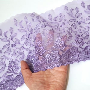 7-1/2"  / 19 cm width - 3 yds -10 yds Unstretch Purplish Blue Embroidered Scallop Lace Tulle Net Trim for Evening Gown Need Sew On L360