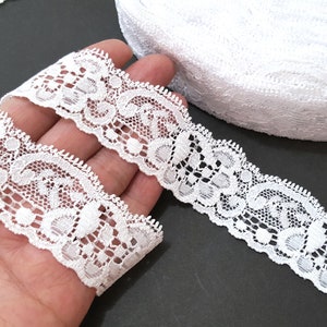 1-1/4 inch / 3cm width - 5 yd - 50 yds Bridal White Stretch Lace Elastic Lace Craft for Gown Need sew on  L706