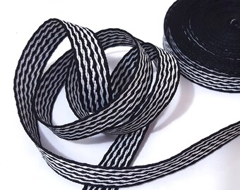 3/8 Inch / 1 Cm Wide - 5 Yds - 20 Yds Black With White