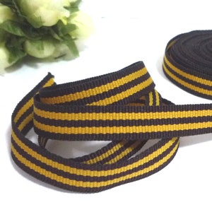 7/16" almost 1/2" 11mm width - 5 yds - 20 yds Brown with Curry Yellow Stripes Grosgrain Ribbon Polyester Binding Tape Wrap Clothing Sew GR21