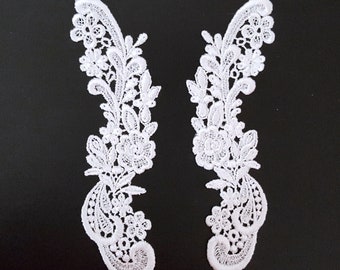 1 pair White Crochet Neckline Collar Lace Patch Motif Appliques Need Sewing for Blouse Skirt A324