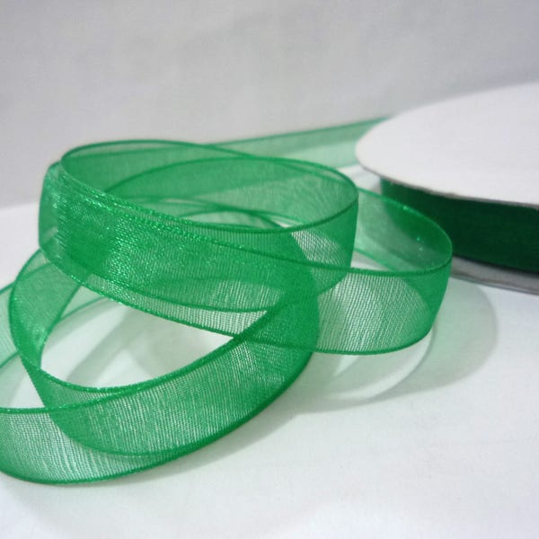 1 rouleau de ruban d'organza transparent vert émeraude 3/8 po., 3/4 po./1 cm, 1,9 cm de large - Emballage Ruban décoratif O17