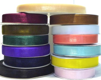 5/8" 3/4" /16mm 20mm wide- 50yd/ 45 mt 1 roll Multi Col Sheer Organza Ribbon Sky Blue Raspberry Rose Orchid Gold Brown Gray Blue Green OA 2