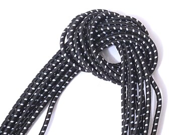 Approx 2.8-3mm Diameter - 5 yds - 20 yds Black with White Stitched (NO Reflective)  Round Drawstring Elastic Cord Rope Thread sewing ET4