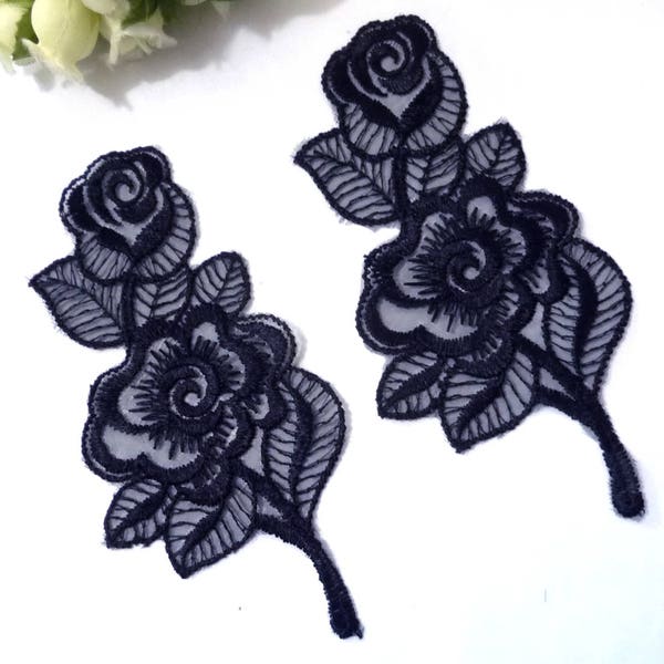 5 pcs - 10 pcs Black Rose Flower Lace Patch Motif Appliques  Crafts Supply Sew on - Front Panel or Back Panel A79