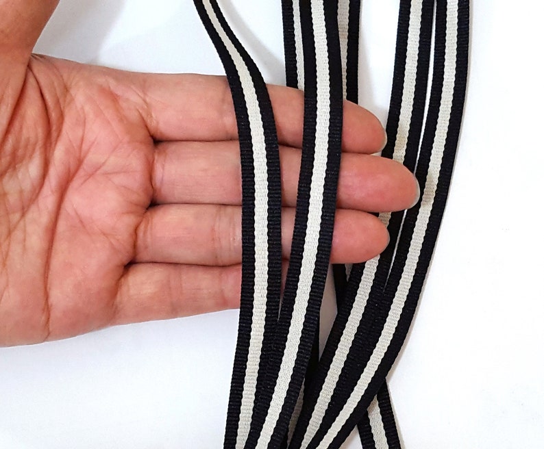 3/8 inch /10mm width 5 yds 50 yds Black with Gray Stripe Grosgrain Ribbon Polyester Binding Tape Party Decoration Clothing Sew GR19 image 1