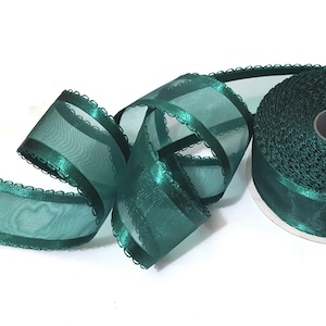 1-1/2 Zoll / 38mm Breite - 25 yds / 22 Meter - 1 Rolle schiere dunkelgrünes Organzaband mit Satinrand überbacken Kein Draht, Wrap Dekoration OS7