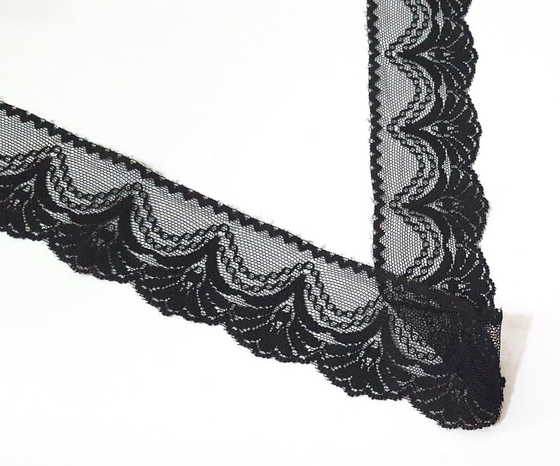 1 7/8 inch / 48mm wide - 5 yds - 20 yds Unstretch Black Flower Scalloped Polyester Mesh Lace Trim Crafts supply Need Sew On L483 image 5