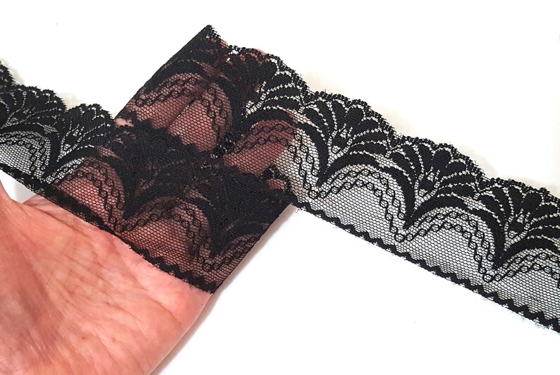 1 7/8 inch / 48mm wide - 5 yds - 20 yds Unstretch Black Flower Scalloped Polyester Mesh Lace Trim Crafts supply Need Sew On L483 image 4