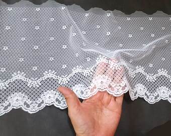 10 inch / 25cm width - 1yd  - 5 yds Un-stretch Bridal White Polyester lace Mesh Lace Net Lace Craft for Evening Gown Need Sew On L703