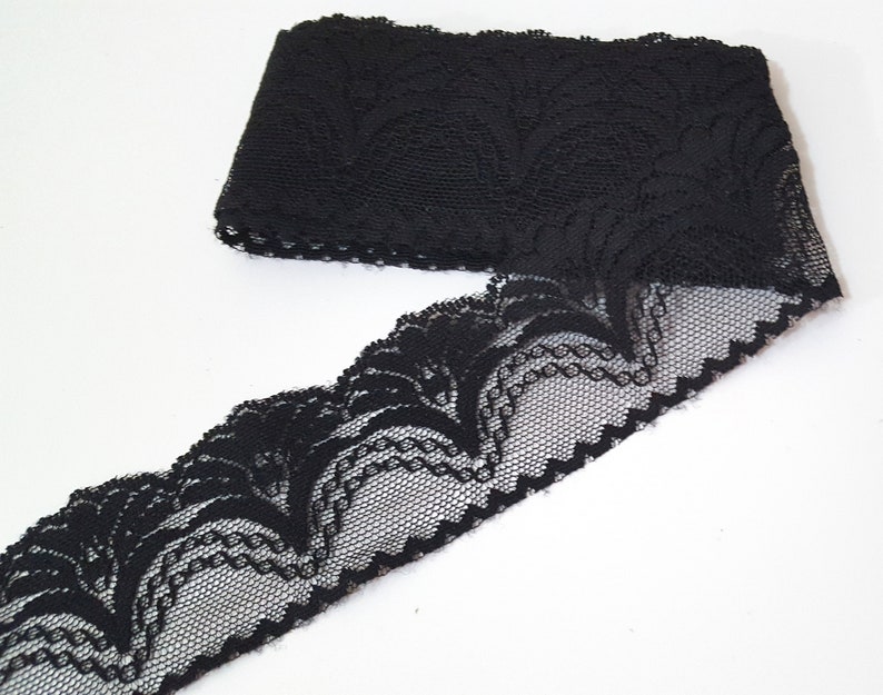 1 7/8 inch / 48mm wide - 5 yds - 20 yds Unstretch Black Flower Scalloped Polyester Mesh Lace Trim Crafts supply Need Sew On L483 image 3