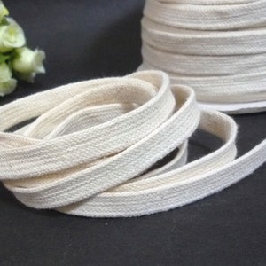 1/4 inch / 7mm width - 5 yds - 100 yds Natural Beige Cotton Hollow Flat Tape Braid Flat Cord Tube Tape without center string CC13