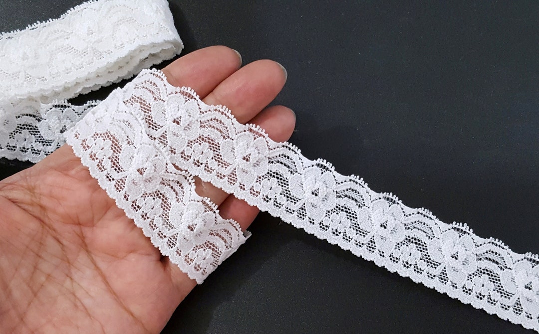 1 Inch / 25mm Wide - 5 Yds -50 Yds White Scalloped Stretch Lace Elastic ...