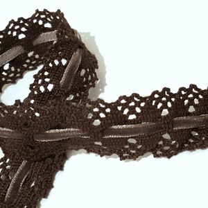 1 pouce / 25 mm de large - 6 yds-10 yds Dentelle au crochet en coton marron foncé avec ruban de velours, à coudre L582
