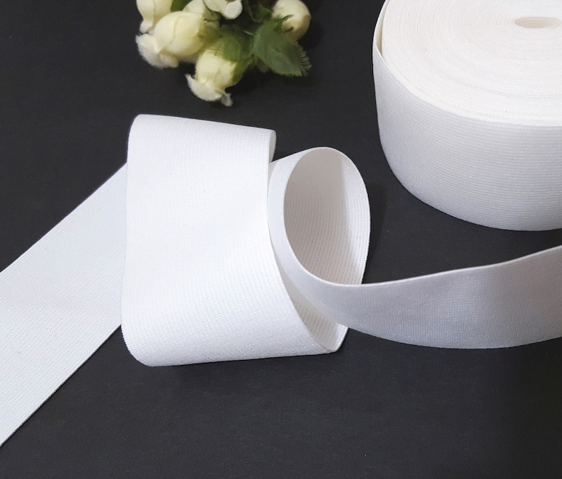 3 inch / 7.6 cm width 3 yds 20 yds Soft hand feel White Waistband Elastic Band Trim thickness 0.5mm Need Sew On EB25 image 1