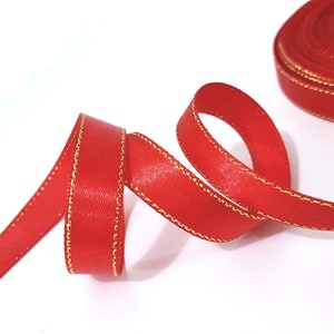 1/2 inch / 13mm wide-32 yds/ 29mts Red with Gold Metallic Stitched Nylon Satin Ribbon Single Faced Card making, gift packing Decoration S103