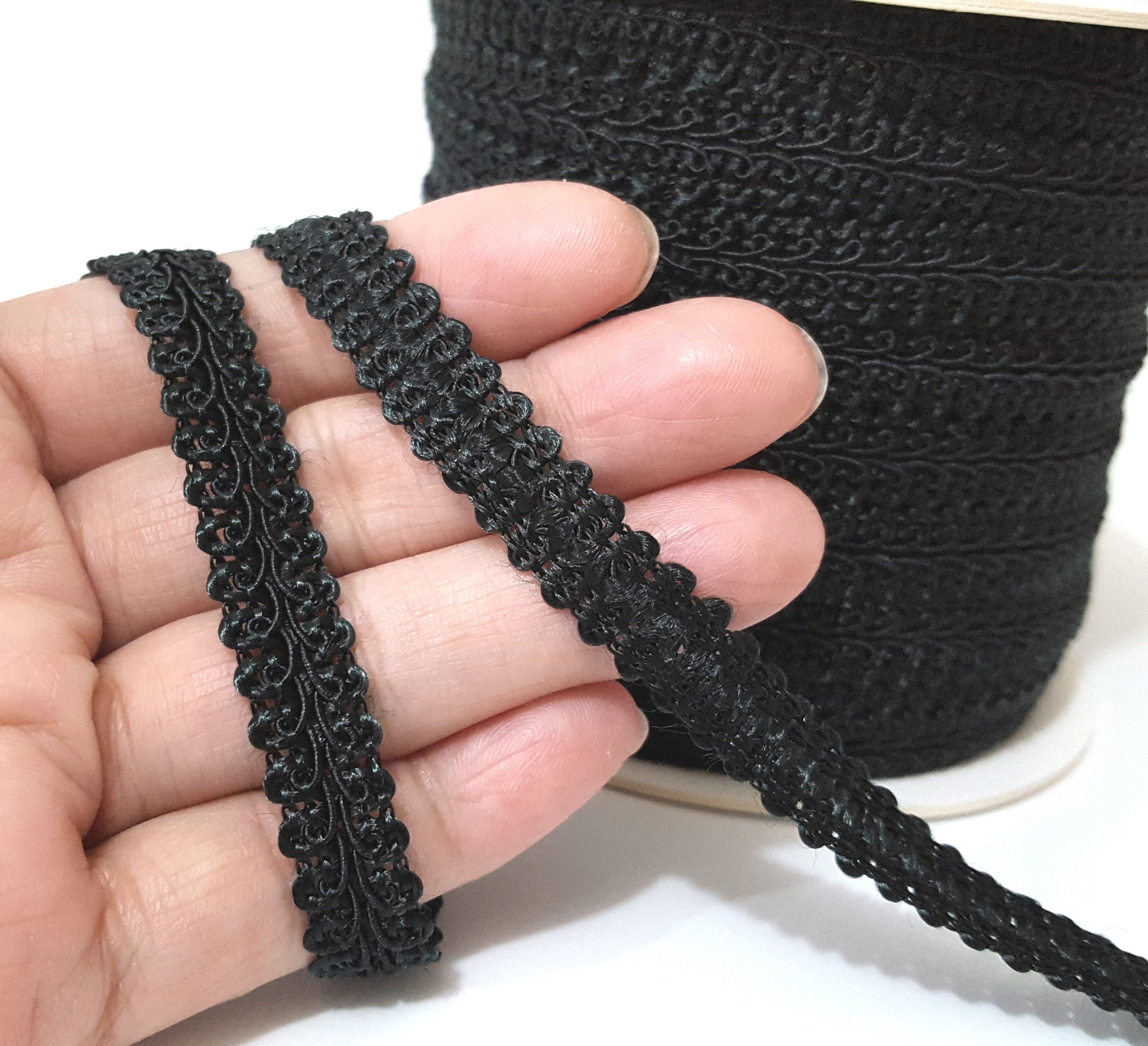 Near 1/2 Inch 11mm Wide - 5yd - 200yd Soft Hand Feel & Thin Black ...