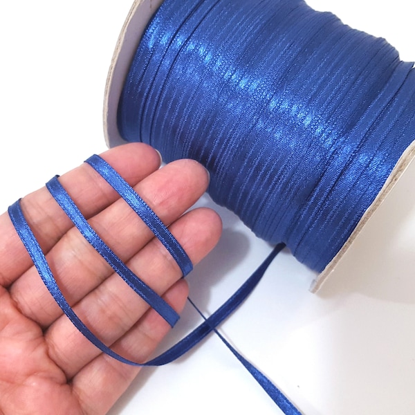 1/8 inch / 4mm width 50yds - 100yds Navy Blue  Narrow Nylon Satin Ribbon Double Faced , Hanger Loop, Card making Wrap Party Decoration S36