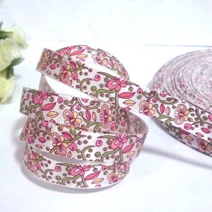 3/8 Zoll / 1 cm breit - 30 yd / 27 Meter Blumenmuster (1 Seite weiß) Polyester Band Handwerk Versorgung, Kartenherstellung Wrap Dekoration S47