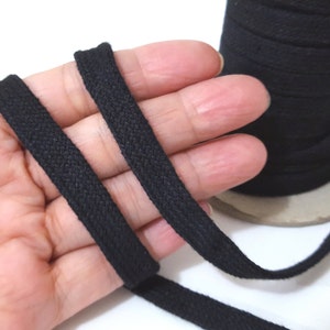 3/8 inch 10mm width - 5 yds - 100 yds Black Cotton Blend Hollow Flat Tape Braid Flat Cord Tube Tape without center string CC67