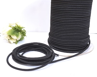 Approx 3mm Diameter - 5 yds -10 yds Black Elastic Drawstring Round Elastic Thread Elastic Cord Elastic Rope Craft Sewing  ET10