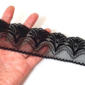 1 7/8 inch / 48mm wide - 5 yds - 20 yds Unstretch Black Flower Scalloped Polyester Mesh Lace Trim Crafts supply Need Sew On L483 image 1