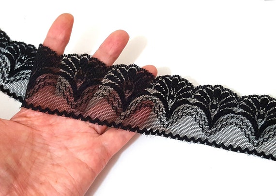 1 7/8 inch / 48mm wide - 5 yds - 20 yds Unstretch Black Flower Scalloped Polyester Mesh Lace Trim Crafts supply Need Sew On L483