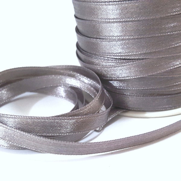 1/4 pouce / 7mm de large - 50yds Deep Silver Grey Étroit Nylon Satin Ruban Double Face, Hanger Loop Card making Wrapping Party Decoration S67