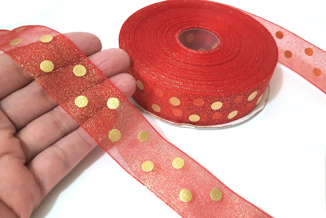 1 Roll 5yds White Polka Dot 1 Inch Red Ribbon + Brown Floral Gift  Decorative Ribbon