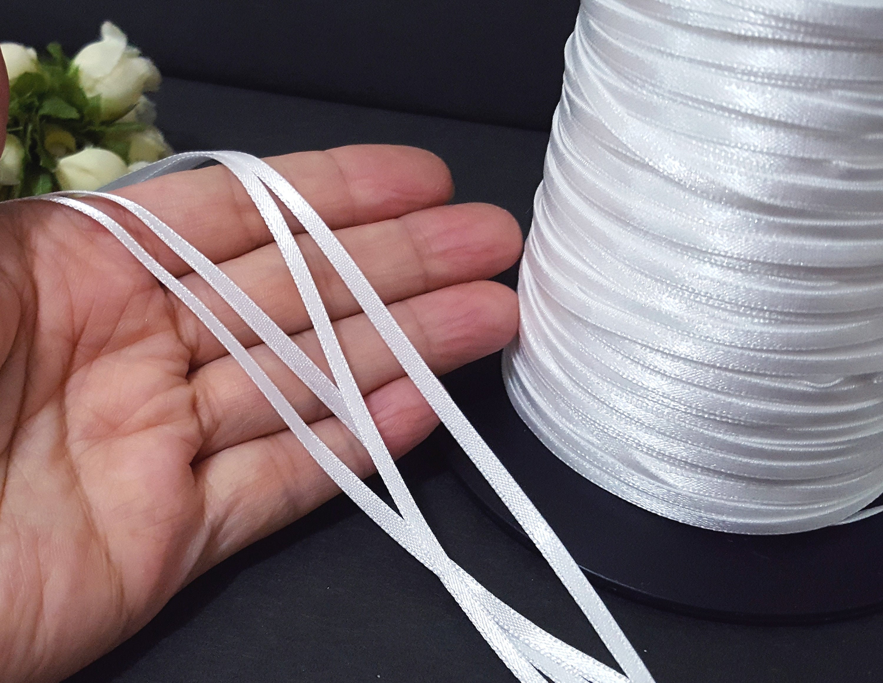 1/8 Inch / 3mm Wide - 50yds - 330 Yds Narrow White Nylon