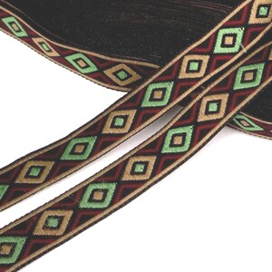 7/16 inch (almost 1/2 inch)  12mm width- 5 yd - 20 yds Green Tone Diamond Rhomb Ptn Woven Jacquard Ribbon Trim Clothing Need sew on  L525