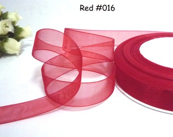 50yd / 45 mts- 1 roll  Red Sheer Organza Ribbon 3/8 inch, 5/8 inch, 3/4 inch, 1 inch or 10mm, 16mm, 19mm, 25mm wdith - decoration Wrap O16