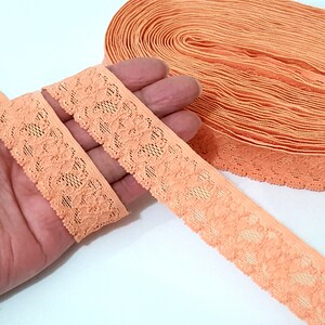 1 inch / 25mm breedte - 5yds - 20 yds Pastel Oranje / Lichtoranje Bloem Geschulpte Mesh Stretch Kant Elastisch Kant Moet naaien op L787