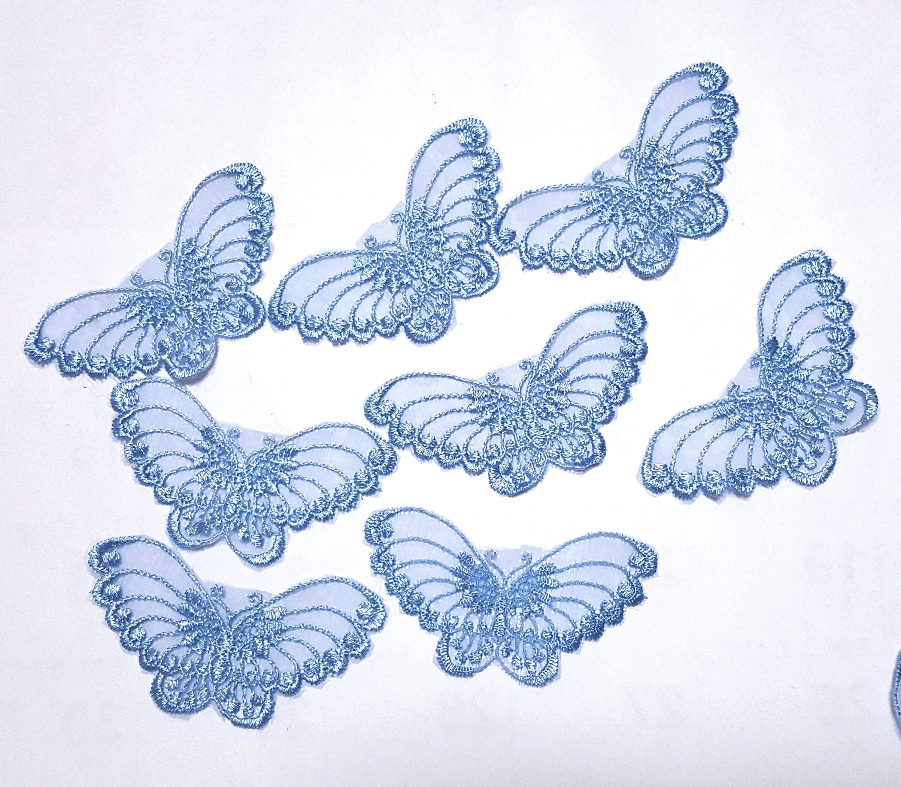 5 Pieces Butterfly Lace Applique Light Blue Terylene Embroidered Lace Patch 4.5x3.5cm LACE575