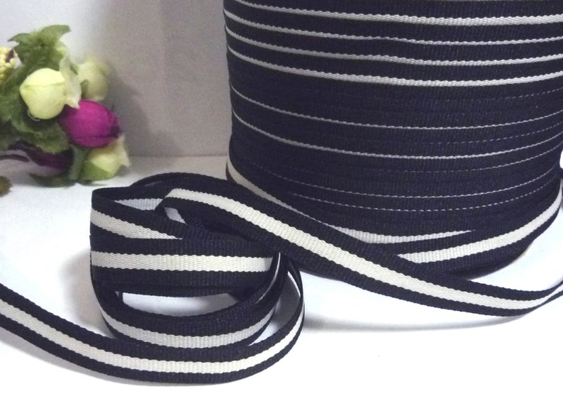 3/8 inch /10mm width 5 yds 50 yds Black with Gray Stripe Grosgrain Ribbon Polyester Binding Tape Party Decoration Clothing Sew GR19 image 2