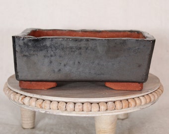 Burnished metal Deep Medium bonsai pot. Stoneware